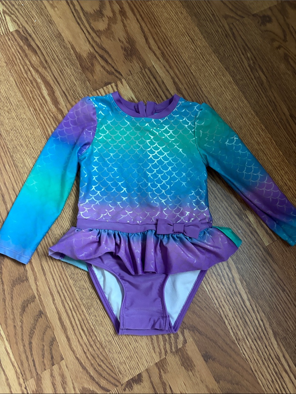 3T Cat & Jack Girls Long-Sleeve Mermaid One-Piece Swimsuit